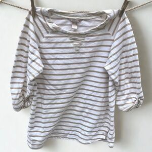 Neutral stripe quarter length sleeve cotton top